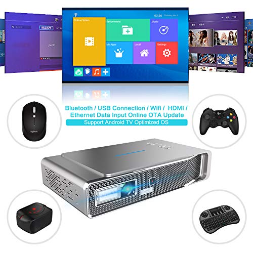 TOUMEI Video Projector, 3D DLP 1080P HD, 3800 Lumens, Wireless Screen Share for iOS iPhone iPad Android Bluetooth 4.0 Keystone Correction, HDMI/TF/USB, No Built-in battrery, with Free 3D Glasses