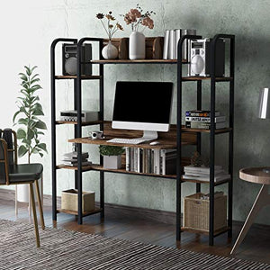 Ai-lir Simple and Stylish Office, Habitation, Twofold Shelf Computer Desk Home Office Computer Workstation with Storage Box 63 Inch Office Work Desk Industrial Modernistic Table for Bedroom Easy to