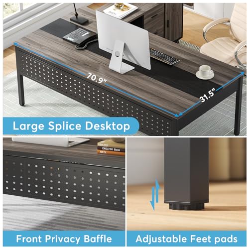 Tribesigns Executive Office Desk and Lateral File Cabinet Combo, L-Shaped Business Furniture, Grey & Black