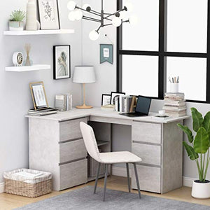 vidaXL Corner Desk L-Shaped Drawers Spacious Storage Sleek Home Office Study Writing Table Work Station Concrete Gray 57.1" Chipboard