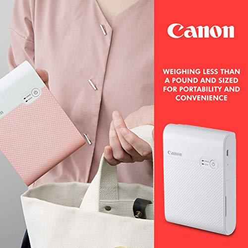 Canon SELPHY Square QX10 Compact Photo Printer (Pink) + Canon SELPHY Color Ink & Label XS-20L Set (20 Sheets),