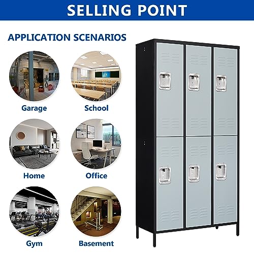 BYNSOE Metal Locker 6 Doors Employee Storage Cabinet School Hospital Gym Locker (Black Gray - 36" w)
