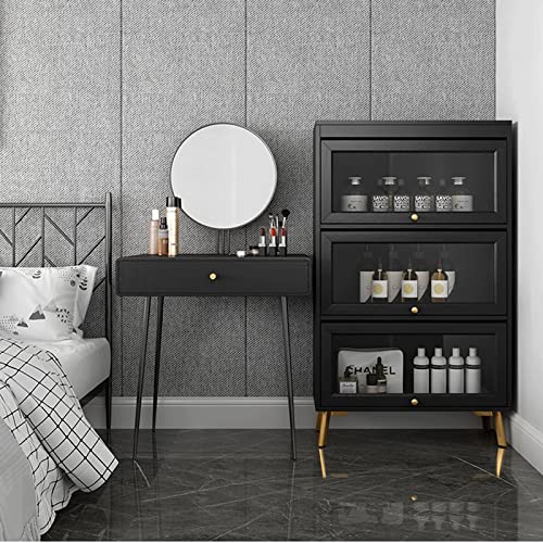 HARAY Light Luxury Black Bookshelf with Glass Door Shelf