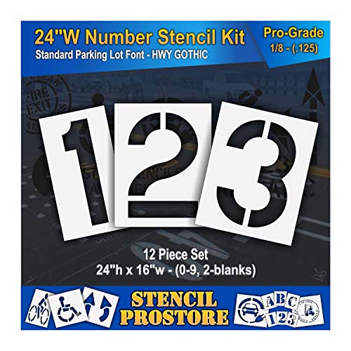 Pavement Stencils - 24 inch - Number KIT Stencil Set - (12 Piece) - 24" x 16" x 1/8" (128 mil) - Pro-Grade