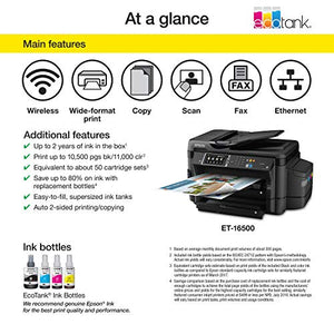 Epson ET-16500 EcoTank Wireless Wide format Color All-in-One Supertank Printer, Scanner, Fax & Ethernet