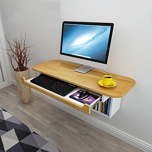 Tables ZR- Wall-Mounted Computer Desk, Home Office Desk Workstation, with 1 Drawer and 2 Open Compartments,Wall-Mounted Drop-Leaf Wood Color Furniture