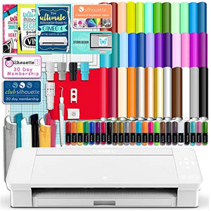 Silhouette White Cameo 4 Starter Bundle with 38 Oracal Vinyl Sheets, T-Shirt Vinyl, Transfer Paper, Class, Guides and 24 Sketch Pens