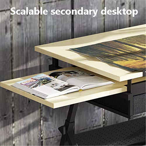 XIONGGG Drafting Desk Wooden Drawing Table, Height Adjustable, Tiltable Tabletop 0°-80°, Art Craft Work Station, with 2 Storage Drawer