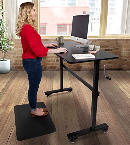 Stand Steady Tranzendesk | 55 Inch Standing Desk with Attachable Wheels| Easy Crank Height Adjustable Sit to Stand Workstation | Modern Ergonomic Desk Supports 3 Monitors (55 / Black)