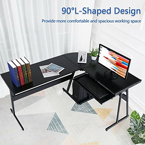 ADHW L-Shaped Corner Computer Home Desk PC Laptop Study Office Table Workstation