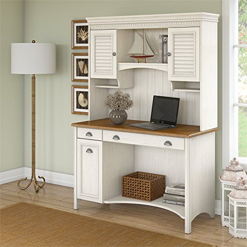 Bush Furniture Stanford Computer Desk with Hutch and Drawers in Antique White