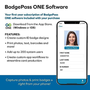 BadgePass Dual-Sided Halo ID Card Printer & Supply Bundle with Cloud Photo ID Software - 1st Year Included