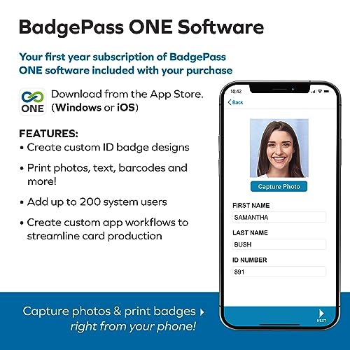BadgePass Dual-Sided Halo ID Card Printer & Supply Bundle with Cloud Photo ID Software - 1st Year Included