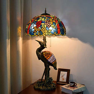 Xiaohu Tiffany Style Male Bird Table Lamp 20" - Dark Grapes Glass Lampshade