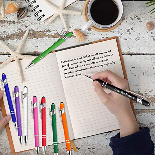 168PCS Personalized Pens in Bulk with Stylus Tip, Custom Engraving Pens, Soft Touch Ballpoint Pen, Printed Name - Free Personalization Black Ink- for Christmas, Anniversary, Graduation, Office, Memory
