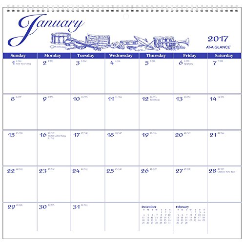 AT-A-GLANCE Wall Calendar 2017, Monthly, 12 x 11-3/4", Illustrator's Edition (G1000-17)