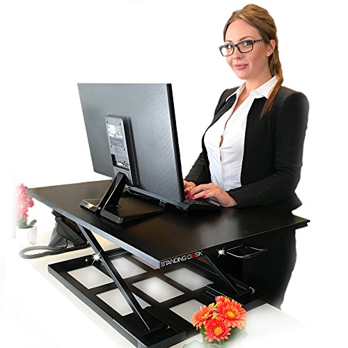 Standing Sit and Stand Up Desk - Easy Height Adjustable Table Jack Desk Converter with Huge 32" x 22" Instantly Convert any Variable Portable Computer Monitors for Work Home by Elevating in Seconds