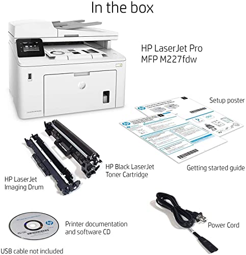 HP Laserjet Pro MFP M227fdw C All-in-One Wireless NFC Ethernet Monochrome Laser Printer, White - Print Scan Copy Fax - 30 ppm, 1200x1200 dpi, 8.5 x 14, Auto Duplex Printing, 35-Sheet ADF