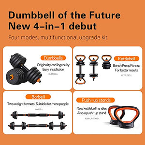 6 in 1 Adjustable Dumbbell Set of 2 Weight Pair , Free Weight ,Dumbellsweights Set 22/44/66/88 Lbs , Adjustable Kettlebell Barbell Set , for Home Gym and Workout Fitness Equipment for Men and Women
