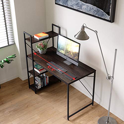 Bestier Computer Desk 47 Inches with Bookshelf and Wooden Monitor Stand Riser Combination Home Office Furniture Set Writing Desk with Storage Shelves