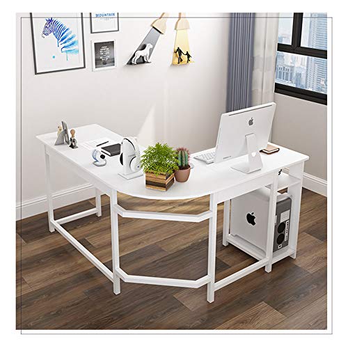 White Corner Desk, Computer Office Desk, L-Shaped White Corner Desk Computer Workstation, Reversible Desktop, Anti Slip Study Desk Computer Office Table Home Office White Frame