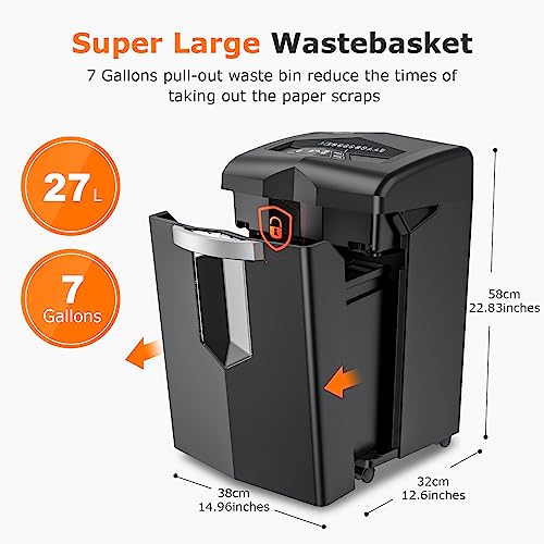 Bonsaii Heavy Duty Paper Shredder, 24 Sheet Crosscut for Commercial Use, Anti-Jam System, P-4 High Security - C144-D