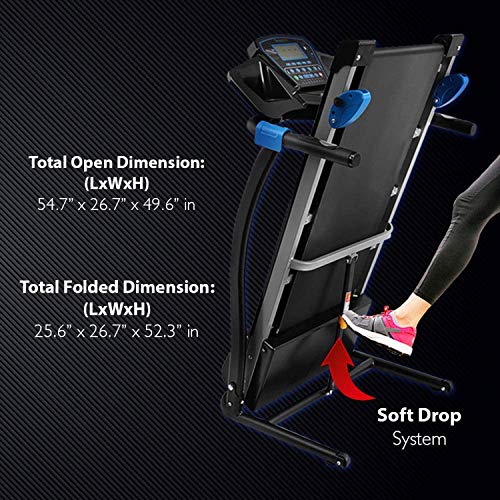 Smart Digital Manual Incline Treadmill - Slim Folding Electric 2.5 HP Indoor Home Foldable Fitness Exercise Running Machine with Downloadable App, MP3 Player, Safety Key - SereneLife SLFTRD25