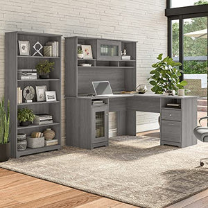 Bush Furniture L-Shaped Desk with Hutch, Bookcase - Modern Gray