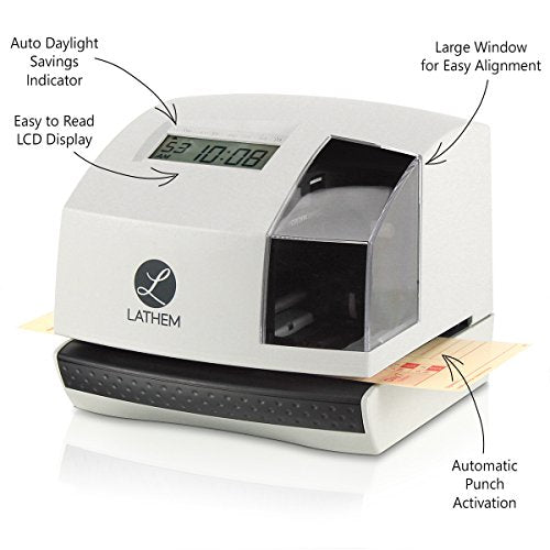 Lathem 100E Multi-Function Electronic Time Clock and Document Stamp, Can Be Mounted on Wall or Desk, Includes Key (100E) , 5.6" x 6.3" x 6.8" , Gray