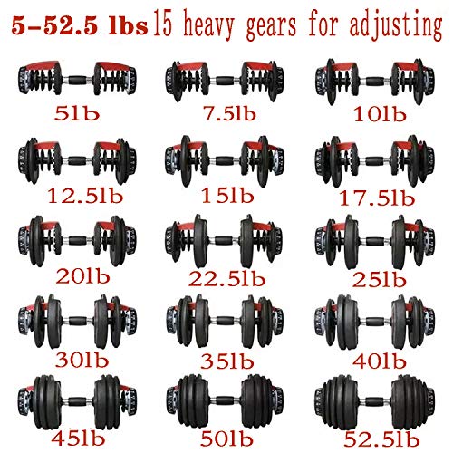 Awishwill Adjustable Dumbbell Set, Adjust Weights Dumbbells(One Pair) 5-52.5 lbs Strength Training Weight Gym Equipment for Man and Women Bodybuild Exercise Fitness Dumbbell