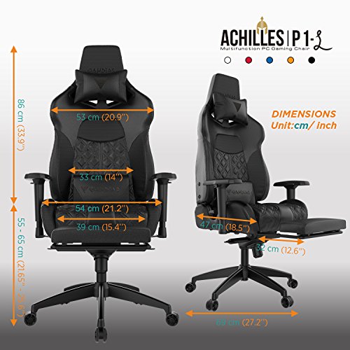 GAMDIAS Multi-Color RGB Gaming Chair High Back with Footrest Adjusting Headrest and Lumbar Support, Black (Achilles P1 Black/Black)