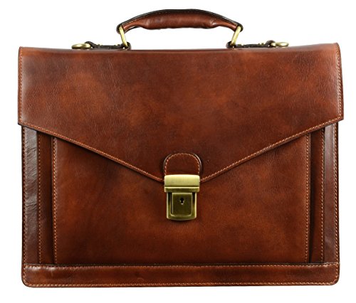 Leather Briefcase for Men Handmade Italian Laptop Bag Classy Brown Attache Case - Time Resistance