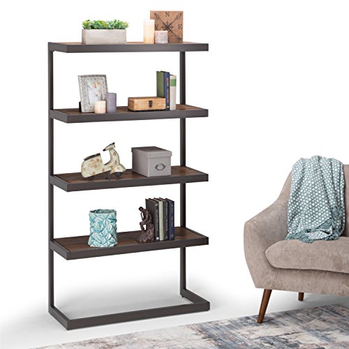 Simpli Home AXCERN-12 Erina Solid Acacia Wood and Metal 66 inch x 36 inch  Modern Industrial Bookcase in Rustic Natural Aged Brown