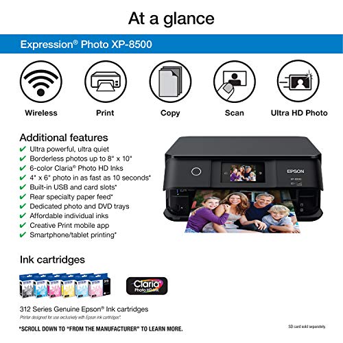 Epson Expression Photo XP-8500 Wireless Color Photo Printer with Scanner and Copier, Amazon Dash Replenishment Enabled