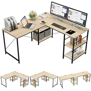 Bestier L Shaped Desk with Shelves 95.2 Inch Reversible Corner Computer Desk or 2 Person Long Table for Home Office Large Gaming Writing Storage Workstation P2 Board with 3 Cable Holes, Oak