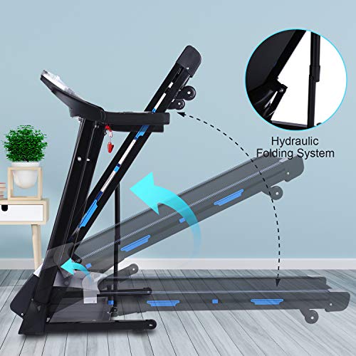 FUNMILY Treadmill, 3.25 HP Folding Treadmill with APP Control, Automatic Incline and Bluetooth Audio Speakers, Indoor Walking Running Exercise Machine for Home Office Workout (Black)