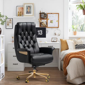 Kinnls Genuine Leather Massage Office Chair - Adjustable Height Tilt Lock