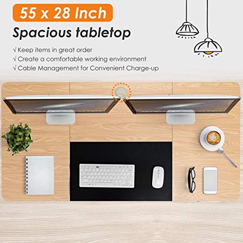 Tangkula 55 x 28 Inches Electric Standing Desk, Height Adjustable Stand Up Desk with Ergonomic Memory Controller, Dual Monitor Standing Desk for Study Room, Home, Office (Natural)