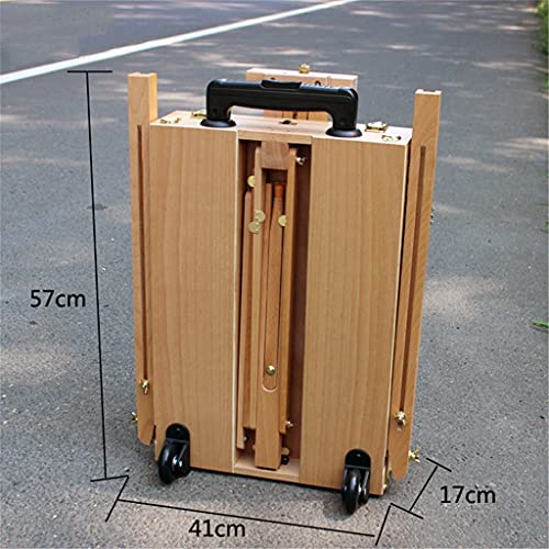 YIFUTY Portable Sketching Easel for Artists PaintingOil Painting Box Wooden Easel Go Out to Sketch with Pulley Pushable
