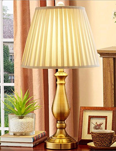 CJSHVR-American-Style Luxury Décor Retro Copper Lamps Continental Gold Bedside Lamp Bedroom Lamps Warm Modern Creative Living Room Lamp