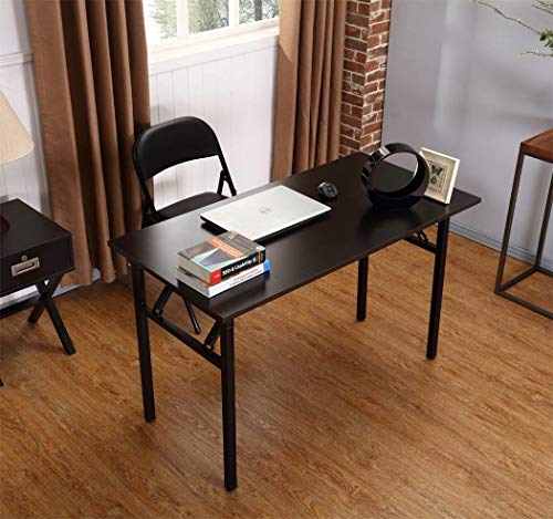 Need Computer Desk Office Desk 47 inches Folding Table with BIFMA Certification Computer Table Workstation No Install Needed, Black Brown