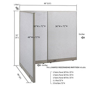 GOF Freestanding L Shaped Office Partition - Large Fabric Room Divider Panel, 48" x 66" x 72" H