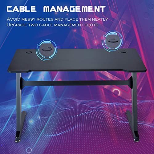 FERGHANA Gaming Desk Z-Shape Large Size 47 inch, Black Gaming Computer Desk with Carbon Fiber Surface, Durable Frame, Racing Style for Home, Office,Dormitory,Internet Bar(Black)
