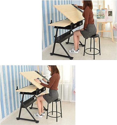 OGRAFF Height Adjustable Drafting Table with Storage Drawers, Brown