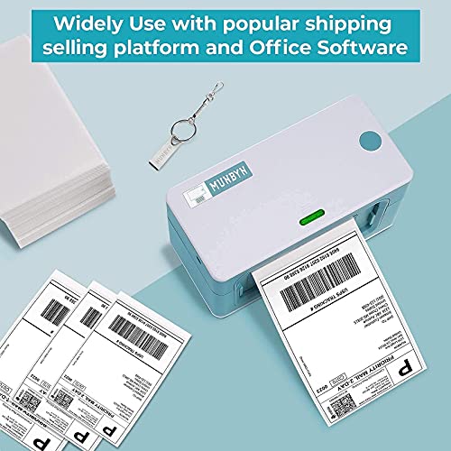 MUNBYN Label Printer with Pack of 500 Label Paper, Paper Holder, Thermal Printer for Barcodes-Labels Labeling, Compatible with UPS, FedEx, Amazon, Ebay, Etsy, Shopify,etc