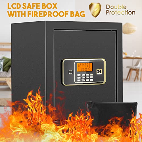 1.7 Cub Medium Home Safes Fireproof Waterproof - Digital Security Box with Dual Safety Key and Combination Lock for Money Gun Cash Jewelry