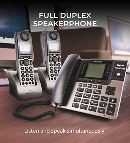 RCA U1000 Unison Base Station - 4 Line Phone Systems for Small Business with Digital Receptionist Bundled with RCA U1200 Cordless Accessory Handsets (2-Pack) and 6 Blucoil AAA Batteries