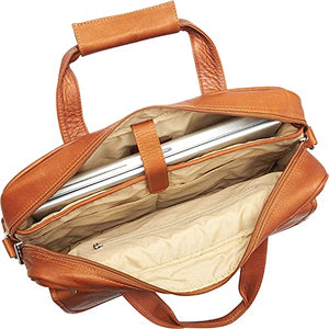 Piel Leather Slim Top-Zip Briefcase, Saddle, One Size
