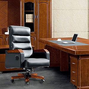 BKWJ Executive Managerial Office Chair with Fixed Armrest, Black Leather