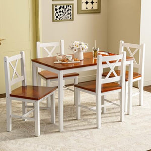 AOVSA Solid Wood 5-Piece Dining Table Set for 4 - Farmhouse Kitchen Furniture